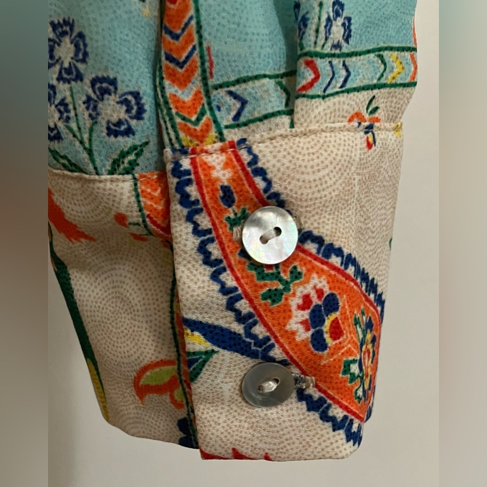 Rose + Olive Button Large Patchwork Paisley Blous… - image 7